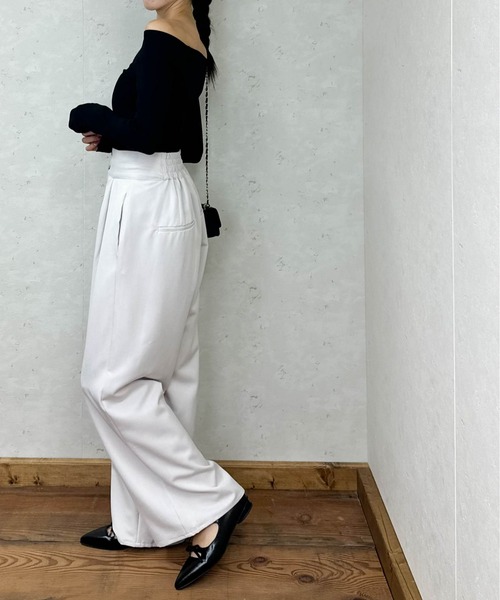 Per sist ence（パーシエンス）の「ラメリブオフショルトップス（Tシャツ/カットソー・レディース・アイボリー/ブラック/グレー/ブルー/カーキ・FREE）」の14枚目の写真