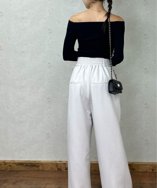 Per sist ence（パーシエンス）の「ラメリブオフショルトップス（Tシャツ/カットソー・レディース・アイボリー/ブラック/グレー/ブルー/カーキ・FREE）」の15枚目の写真