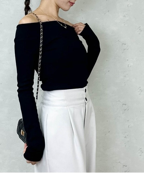 Per sist ence（パーシエンス）の「ラメリブオフショルトップス（Tシャツ/カットソー・レディース・アイボリー/ブラック/グレー/ブルー/カーキ・FREE）」の18枚目の写真