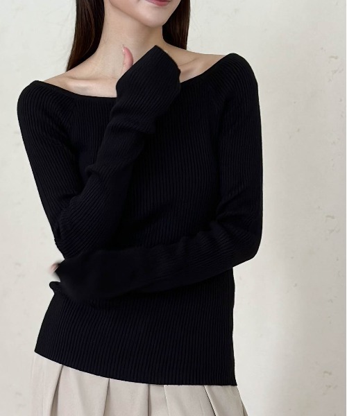 Per sist ence（パーシエンス）の「ラメリブオフショルトップス（Tシャツ/カットソー・レディース・アイボリー/ブラック/グレー/ブルー/カーキ・FREE）」の7枚目の写真