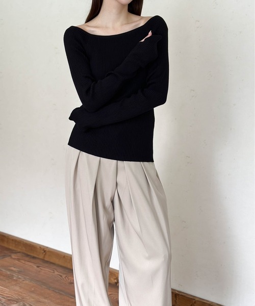 Per sist ence（パーシエンス）の「ラメリブオフショルトップス（Tシャツ/カットソー・レディース・アイボリー/ブラック/グレー/ブルー/カーキ・FREE）」の9枚目の写真