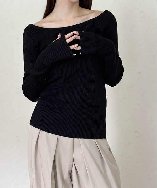 Per sist ence（パーシエンス）の「ラメリブオフショルトップス（Tシャツ/カットソー・レディース・アイボリー/ブラック/グレー/ブルー/カーキ・FREE）」の10枚目の写真