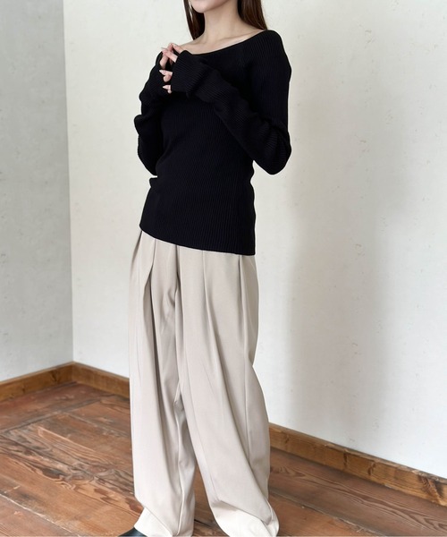 Per sist ence（パーシエンス）の「ラメリブオフショルトップス（Tシャツ/カットソー・レディース・アイボリー/ブラック/グレー/ブルー/カーキ・FREE）」の11枚目の写真