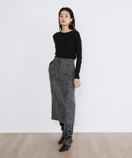 INED(イネド)の「杢ツイードタイトミディスカート【セットアップ対応】(スカート・レディース・ブラック・7号/9号)」の2枚目の写真