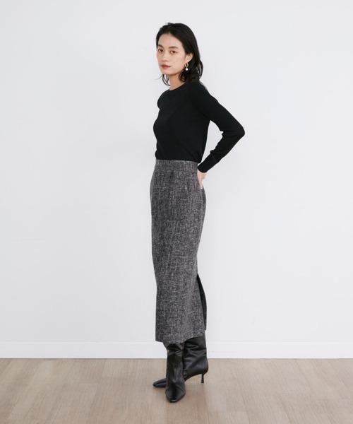 INED(イネド)の「杢ツイードタイトミディスカート【セットアップ対応】(スカート・レディース・ブラック・7号/9号)」の3枚目の写真
