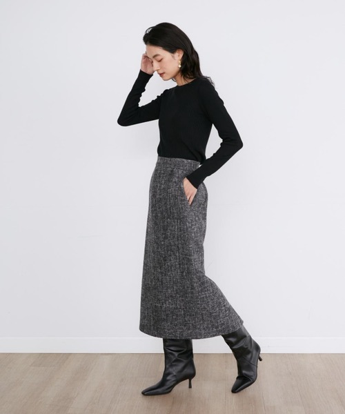 INED(イネド)の「杢ツイードタイトミディスカート【セットアップ対応】(スカート・レディース・ブラック・7号/9号)」の4枚目の写真