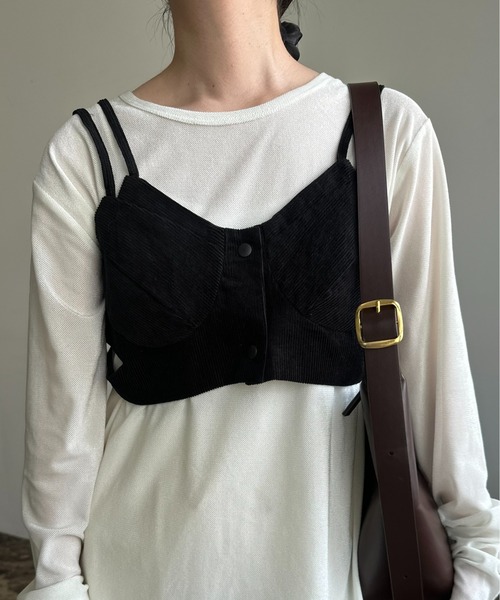 lawgy（ラウジー）の「corduroy front button bustier / コーデュロイフロントボタンビスチェ（キャミソール・レディース・アイボリー/ブラック/ブラウン・FREE）」の3枚目の写真