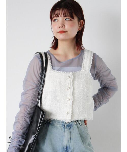 ehka sopo(エヘカソポ)の「ツイードビスチェ(セットアップ可)(シャツ/ブラウス・レディース・サックスブルー/オフホワイト/ブラック・F)」の1枚目の写真
