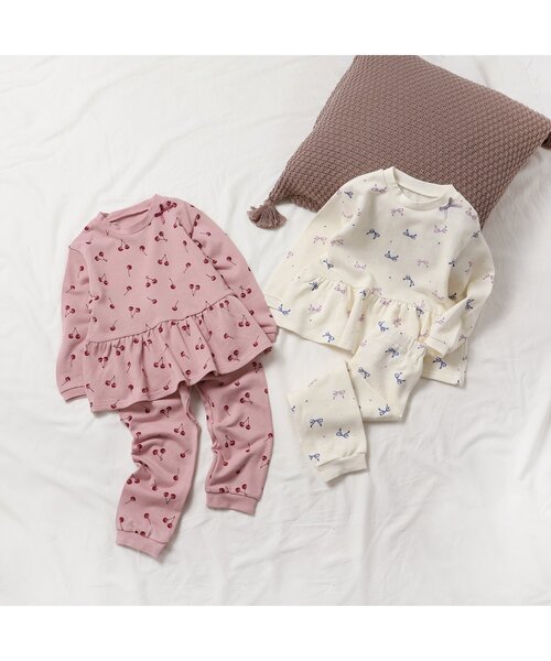 apres les cours（アプレレクール）の「リボン・さくらんぼ柄裏毛パジャマ（ルームウェア/パジャマ・キッズ・アイボリー/ピンク・130/120/110/100/90/80）」の4枚目の写真