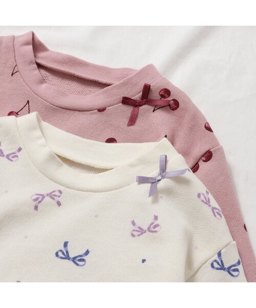 apres les cours（アプレレクール）の「リボン・さくらんぼ柄裏毛パジャマ（ルームウェア/パジャマ・キッズ・アイボリー/ピンク・130/120/110/100/90/80）」の5枚目の写真