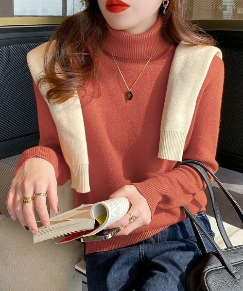 COCOMOMO(ココモモ)の「ふわふわ裏シャギー 裏起毛 タートルネックニット ニット セーター きれいめ ベーシック オフィスカジュアル 秋服 冬服(ニット/セーター・レディース・ライトブラウン/オレンジ/ベージュ/グリーン系/ダークブラウン/ホワイト/ブルーグリーン/ワイン/ブラック・FREE)」の9枚目の写真