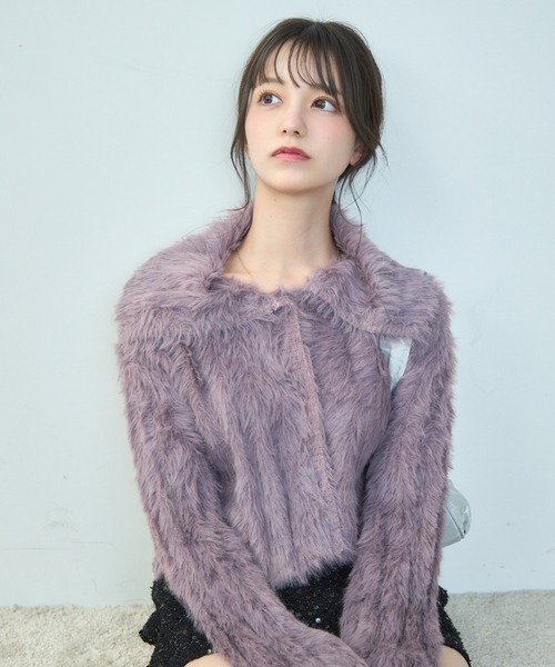 TITTY&CO.（ティティーアンドコー）の「フェイクファーショート丈カーデ（カーディガン/ボレロ・レディース・ブルー/パープル/ピンク・FREE）」の17枚目の写真