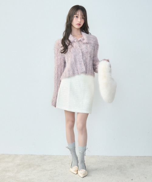 TITTY&CO.（ティティーアンドコー）の「フェイクファーショート丈カーデ（カーディガン/ボレロ・レディース・ブルー/パープル/ピンク・FREE）」の11枚目の写真