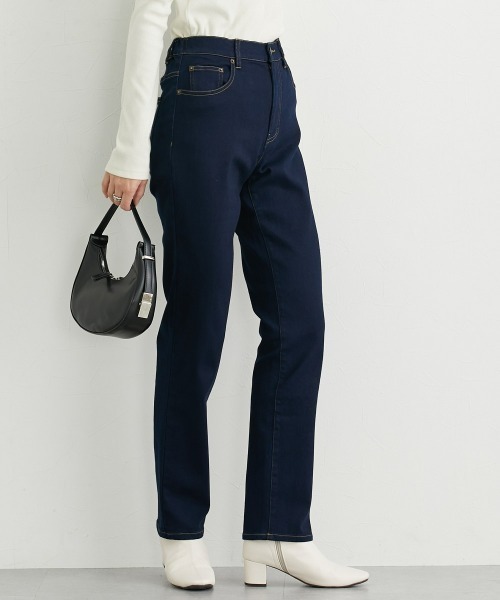 高身長 裏起毛ストレッチデニムストレートパンツ （股下78cm）丈