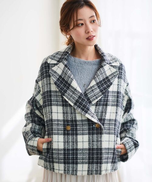 le.coeur blanc（ルクールブラン）の「ループチェックショートPコート（ピーコート・レディース・グレー系その他/ブラウン系その他2・38）」の6枚目の写真