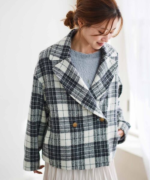 le.coeur blanc（ルクールブラン）の「ループチェックショートPコート（ピーコート・レディース・グレー系その他/ブラウン系その他2・38）」の7枚目の写真