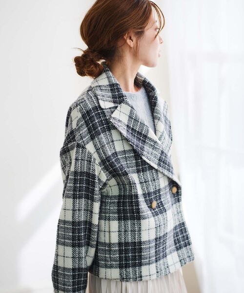 le.coeur blanc（ルクールブラン）の「ループチェックショートPコート（ピーコート・レディース・グレー系その他/ブラウン系その他2・38）」の11枚目の写真