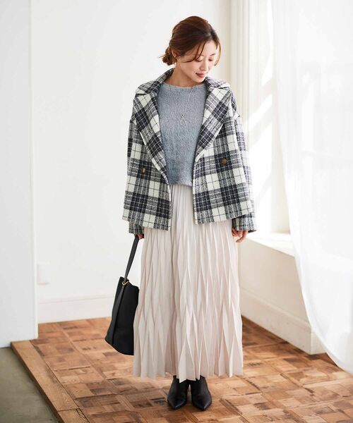 le.coeur blanc（ルクールブラン）の「ループチェックショートPコート（ピーコート・レディース・グレー系その他/ブラウン系その他2・38）」の12枚目の写真