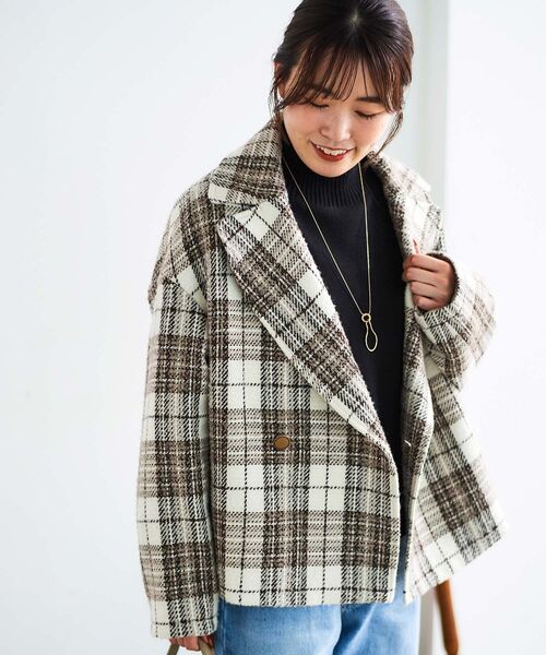 le.coeur blanc（ルクールブラン）の「ループチェックショートPコート（ピーコート・レディース・グレー系その他/ブラウン系その他2・38）」の20枚目の写真