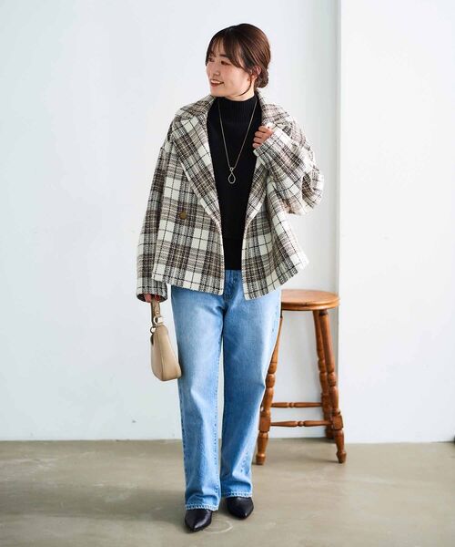 le.coeur blanc（ルクールブラン）の「ループチェックショートPコート（ピーコート・レディース・グレー系その他/ブラウン系その他2・38）」の22枚目の写真