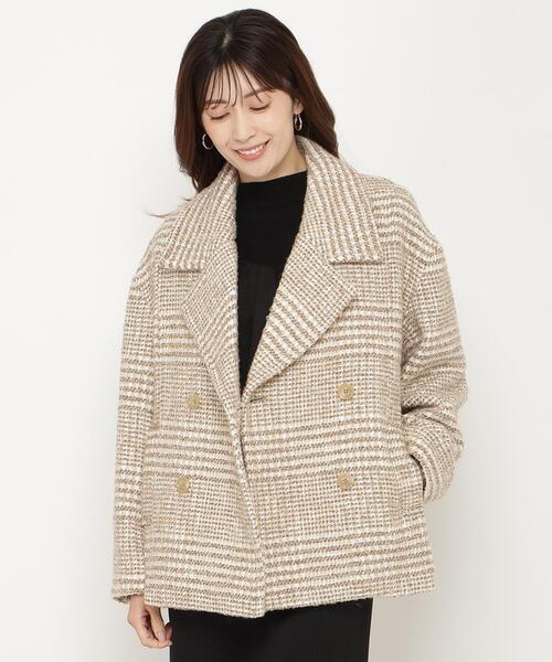 セール】ウールグレンチェックショートコート（ダウンジャケット