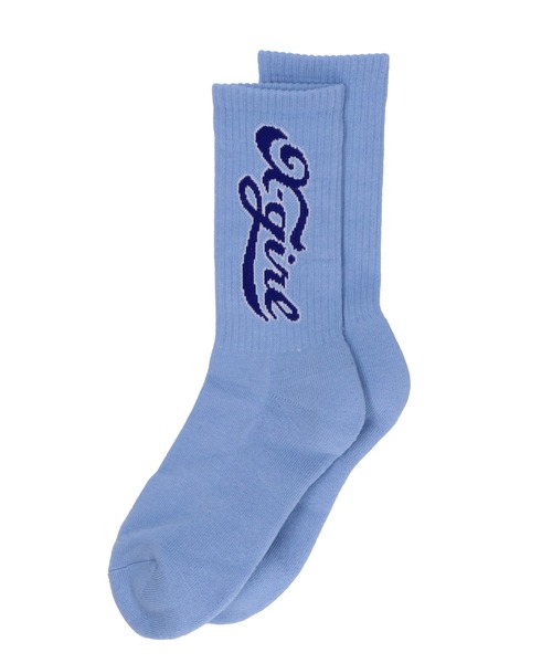 X-girl(エックスガール)の「CHEERFUL LOGO RIB SOCKS(ソックス/靴下・レディース・ホワイト/ブラック/ライトブルー・ONE SIZE)」の1枚目の写真