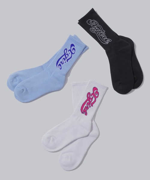 X-girl(エックスガール)の「CHEERFUL LOGO RIB SOCKS(ソックス/靴下・レディース・ホワイト/ブラック/ライトブルー・ONE SIZE)」の4枚目の写真