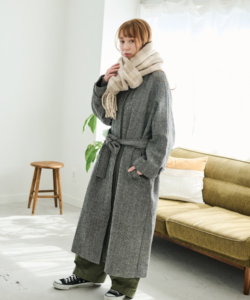 Crisp（クリスプ）の「フリンジチェックマフラー（マフラー・レディース・ネイビー/ブラウン/グレイッシュベージュ・FREE）」の9枚目の写真