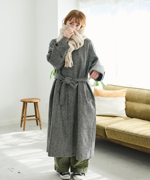 Crisp（クリスプ）の「フリンジチェックマフラー（マフラー・レディース・ネイビー/ブラウン/グレイッシュベージュ・FREE）」の10枚目の写真