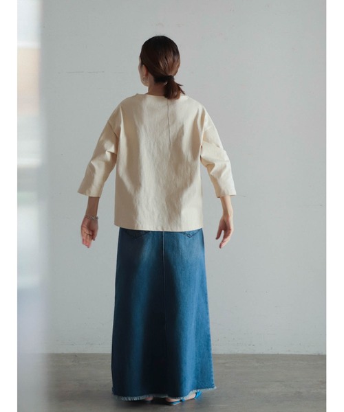 FIL DE FER(フィルデフェール)の「テープ刺繍バード ボートネックP/O(Tシャツ/カットソー・レディース・ブルー/キナリ・FREE)」の11枚目の写真