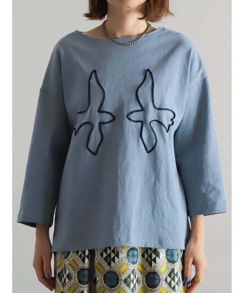 美品✨ビアズリー　ボートネック刺繍プルオーバー ウォッシャブルウール＿ボートネック長袖プルオーバー＿着心地