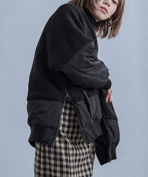 Fashion Letter（ファッションレター）の「ボア切り替え オーバーサイズMA-1（MA-1・レディース・ブラック/アイボリー/カーキ・M）」の2枚目の写真