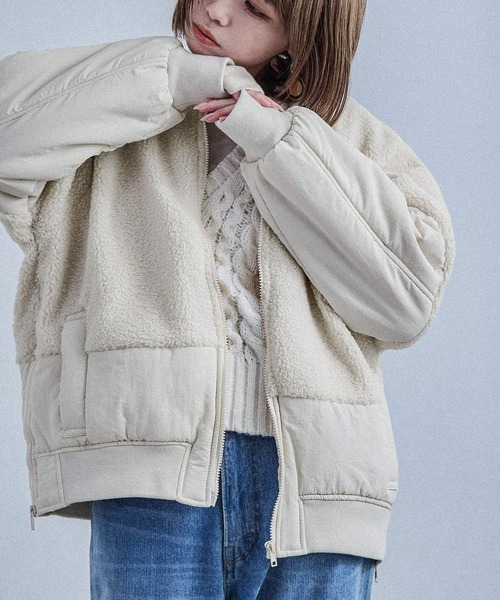 Fashion Letter（ファッションレター）の「ボア切り替え オーバーサイズMA-1（MA-1・レディース・ブラック/アイボリー/カーキ・M）」の4枚目の写真