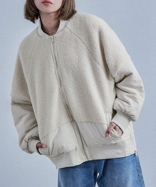 Fashion Letter（ファッションレター）の「ボア切り替え オーバーサイズMA-1（MA-1・レディース・ブラック/アイボリー/カーキ・M）」の5枚目の写真