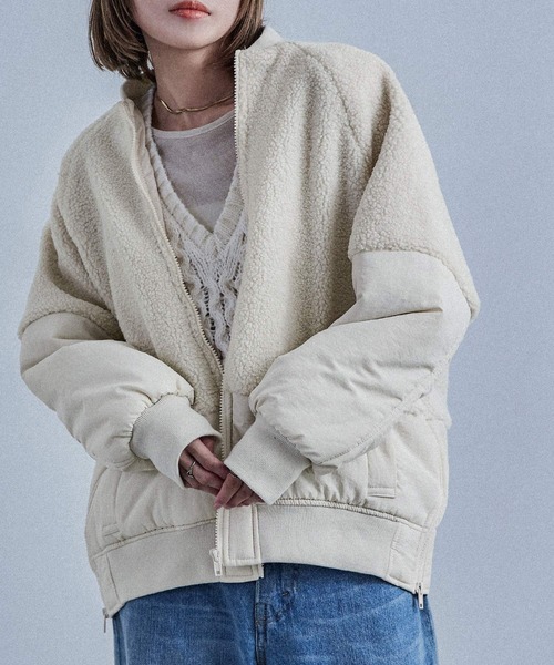 Fashion Letter（ファッションレター）の「ボア切り替え オーバーサイズMA-1（MA-1・レディース・ブラック/アイボリー/カーキ・M）」の6枚目の写真