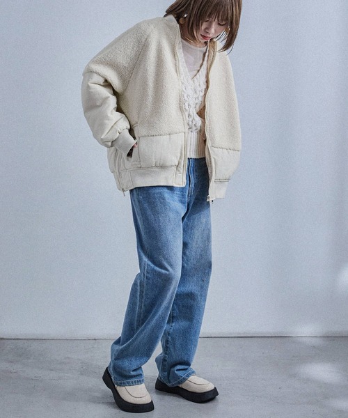 Fashion Letter（ファッションレター）の「ボア切り替え オーバーサイズMA-1（MA-1・レディース・ブラック/アイボリー/カーキ・M）」の7枚目の写真