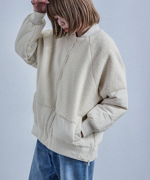 Fashion Letter（ファッションレター）の「ボア切り替え オーバーサイズMA-1（MA-1・レディース・ブラック/アイボリー/カーキ・M）」の8枚目の写真