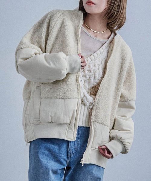 Fashion Letter（ファッションレター）の「ボア切り替え オーバーサイズMA-1（MA-1・レディース・ブラック/アイボリー/カーキ・M）」の9枚目の写真