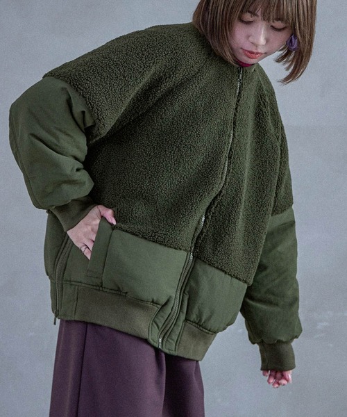 Fashion Letter（ファッションレター）の「ボア切り替え オーバーサイズMA-1（MA-1・レディース・ブラック/アイボリー/カーキ・M）」の14枚目の写真