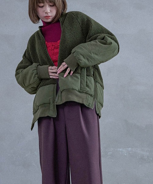 Fashion Letter（ファッションレター）の「ボア切り替え オーバーサイズMA-1（MA-1・レディース・ブラック/アイボリー/カーキ・M）」の16枚目の写真