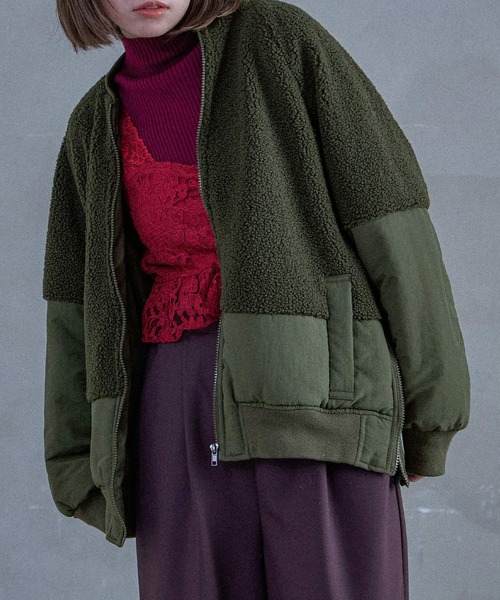 Fashion Letter（ファッションレター）の「ボア切り替え オーバーサイズMA-1（MA-1・レディース・ブラック/アイボリー/カーキ・M）」の17枚目の写真