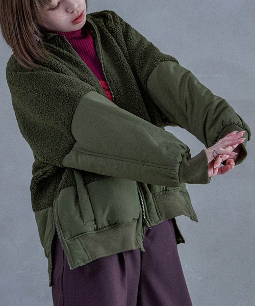 Fashion Letter（ファッションレター）の「ボア切り替え オーバーサイズMA-1（MA-1・レディース・ブラック/アイボリー/カーキ・M）」の19枚目の写真