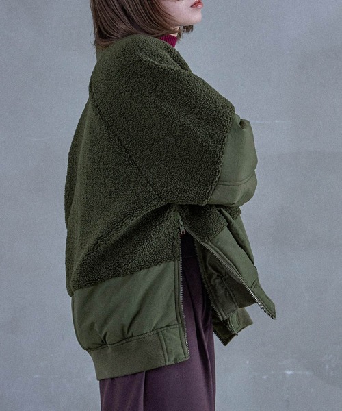 Fashion Letter（ファッションレター）の「ボア切り替え オーバーサイズMA-1（MA-1・レディース・ブラック/アイボリー/カーキ・M）」の20枚目の写真