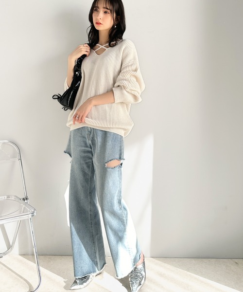 mily bilet(ミウィビレット)の「【mily bilet】キュートなふんわりスタイル。2wayプレート使いクロスデザイン畦編みニットプルオーバー(長袖)(ニット/セーター・レディース・ピンク/アイボリー/ブラック/グレー・SMALL/MEDIUM/LARGE/X-LARGE)」の10枚目の写真