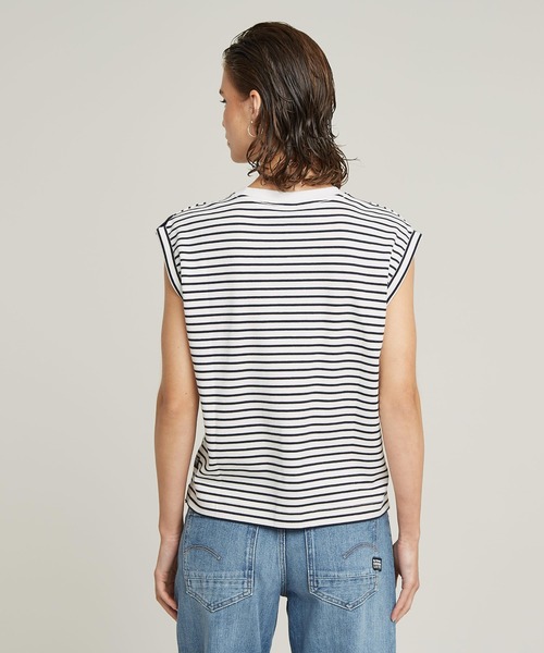 G-STAR(ジースター)の「SEAM DETAIL STRIPE LOOSE TOP/シームディテールオーバーサイズボーダーノースリーブトップス(Tシャツ/カットソー・レディース・ブルー系その他・SMALL/MEDIUM/X-SMALL)」の7枚目の写真