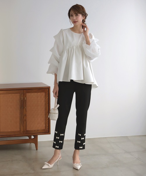 MERAKI（メラキ）の「裾リボンデザインパンツ（その他パンツ・レディース・ブラック/グレー/ブラウン/ネイビー・S/M/L）」の7枚目の写真