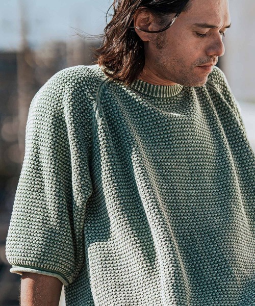 CAMBIO（カンビオ）の「mn3081-Pigment Waffle Knit Short Sleeve Pullover クルーネックニット（ニット/セーター・メンズ・グリーン/ブラック/ワイン・S/M/L）」の4枚目の写真