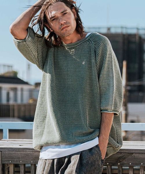 CAMBIO（カンビオ）の「mn3081-Pigment Waffle Knit Short Sleeve Pullover クルーネックニット（ニット/セーター・メンズ・グリーン/ブラック/ワイン・S/M/L）」の5枚目の写真