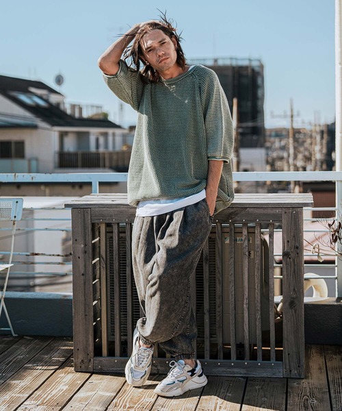 CAMBIO（カンビオ）の「mn3081-Pigment Waffle Knit Short Sleeve Pullover クルーネックニット（ニット/セーター・メンズ・グリーン/ブラック/ワイン・S/M/L）」の8枚目の写真