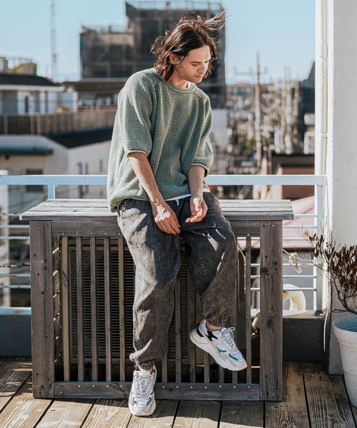 CAMBIO（カンビオ）の「mn3081-Pigment Waffle Knit Short Sleeve Pullover クルーネックニット（ニット/セーター・メンズ・グリーン/ブラック/ワイン・S/M/L）」の9枚目の写真